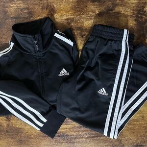 Adidas Kids Black Tracksuit with White Stripes